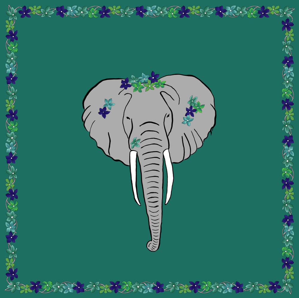 Charlotte Sparre Copenhagen Flower elephant 90x90 cm Scarf Azur