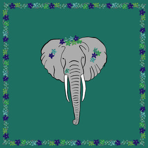 Charlotte Sparre Copenhagen Flower elephant 90x90 cm Scarf Azur