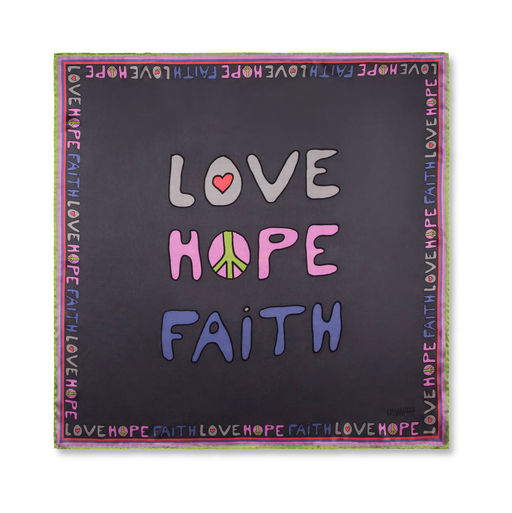 Charlotte Sparre Copenhagen Love, Hope, Faith 90x90 cm Scarf Grey