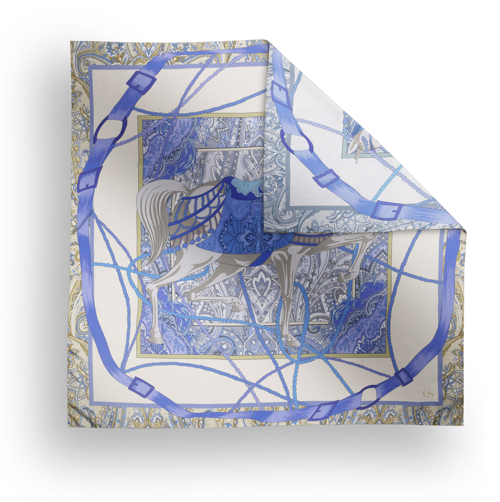 Charlotte Sparre Copenhagen Paisley horse 90x90 cm Scarf Blue/Taupe