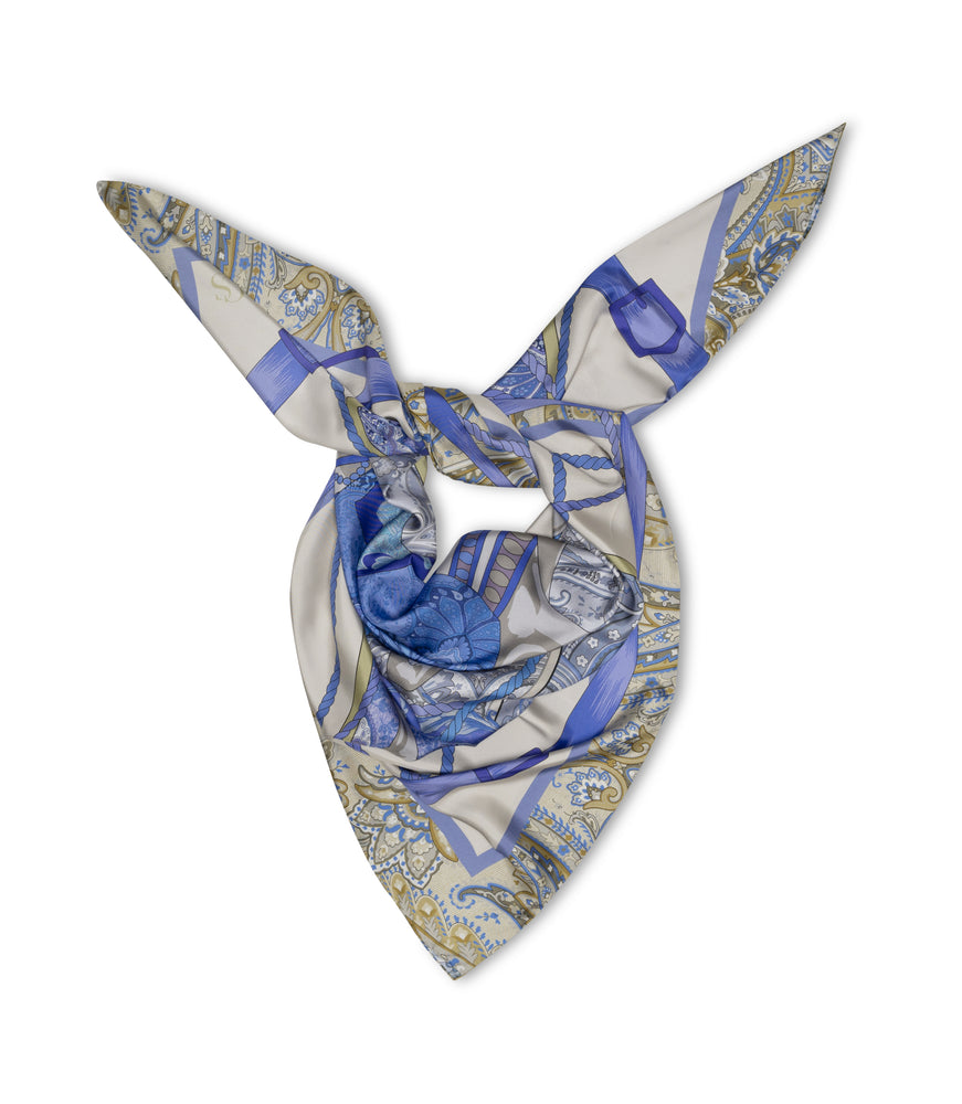 Charlotte Sparre Copenhagen Paisley horse 90x90 cm Scarf Blue/Taupe