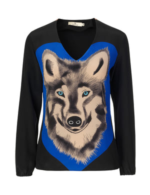 
                
                    Load image into Gallery viewer, 1201 Blouse V-neck Wolf Cobalt
                
            