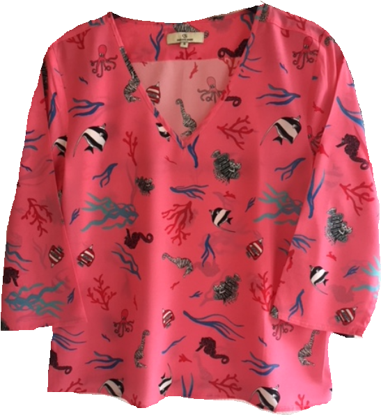 
                
                    Load image into Gallery viewer, 1919 V-neck blouse Sea life Red
                
            
