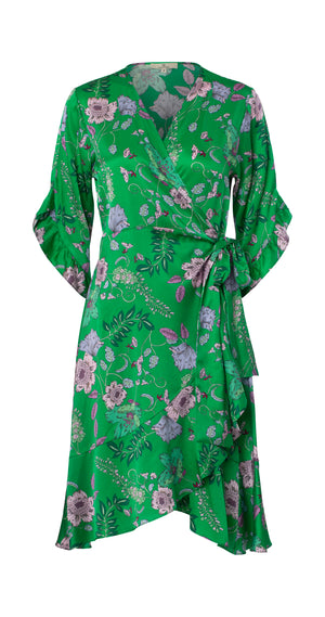 
                
                    Load image into Gallery viewer, 2938 Short frill wrap Floral fun Green
                
            