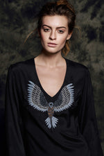 1461S  V-neck blouse Mat black - Bird grey